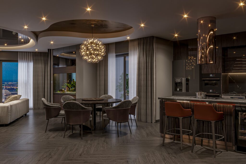 Interior of a luxury apartment open dining space- London House Renovation